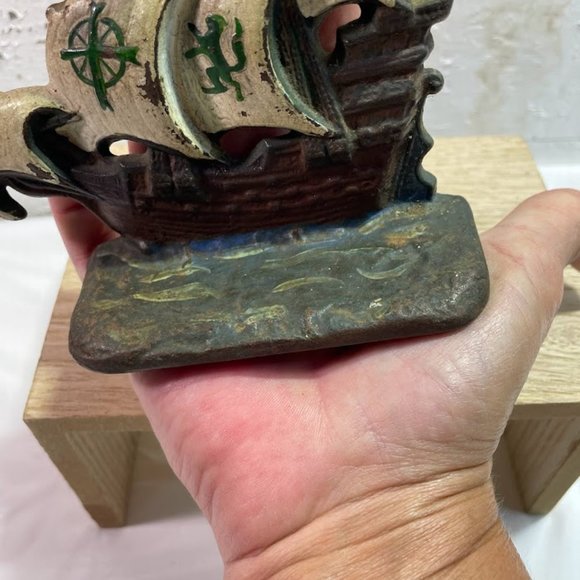 Vintage Connecticut Foundry Pirate Galleon Cast Iron Painted Bookends Pirates - Picture 11 of 15